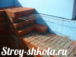 Процесс кладки кирпича на бетонное основание и его армирование
