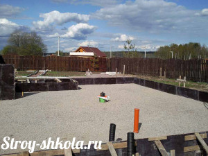 Создание подушки из песка и гравия для фундамента из плит 