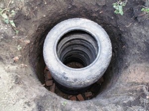 Сливная яма из покрышек вид сверху